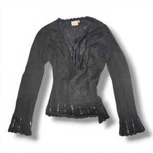 Fransa Mohair Blend Black Sequence Wrap Top Blouse Size Medium